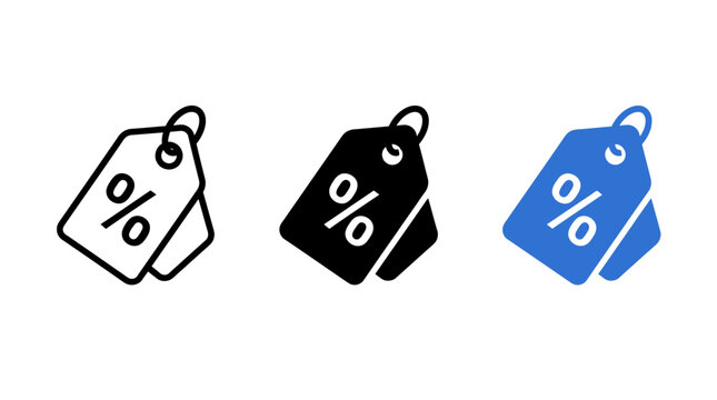 Three styles of sale discount tag icon with percentage symbol