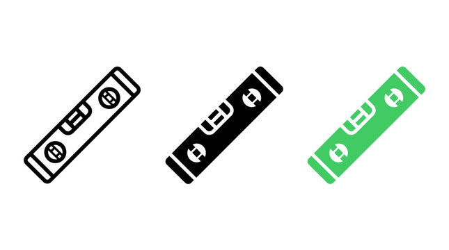 Diagonal spirit level tool icon set in three design styles