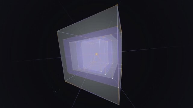 Abstract 3D Geometric Recursive Cube Tunnel with Purple Glow on Black Background for Futuristic Digital Art
