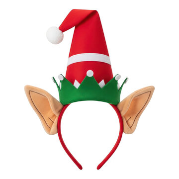 Christmas elf headband with red hat and pointy ears for festive holiday party costume