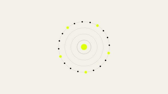Abstract depiction of a circular atomic structure with electron orbits and a central nucleus, symbolizing science and discovery