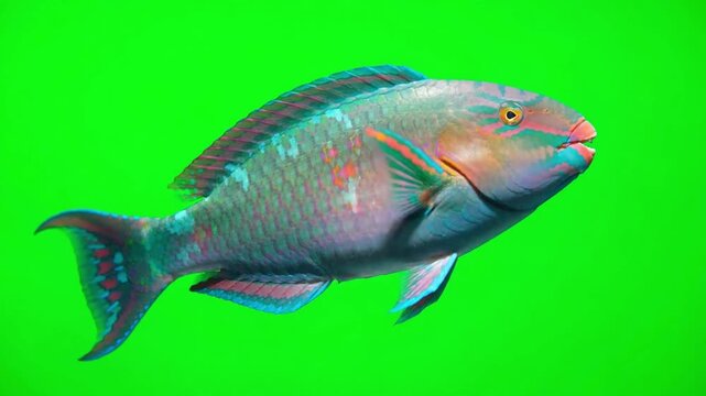 Reef parrotfish moving on green screen