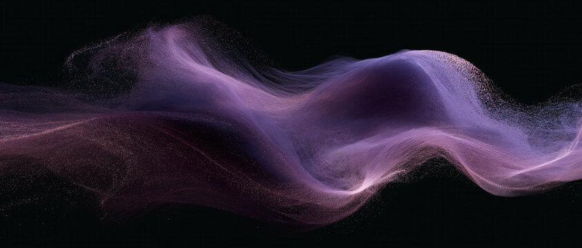 Abstract wave purple light flowing data stream digital particle texture futuristic motion background dark gradient backdrop soft luminous energy dynamic curve shape pastel vapor trail smooth