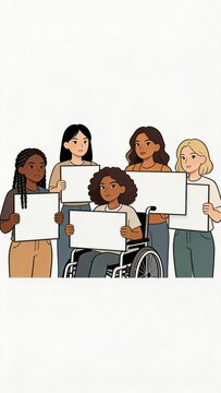 Diverse group of people holding signs