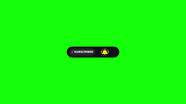 Minimalist subscribe button interaction animation with notification bell on green screen background for video engagement 4K animation
