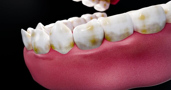 Human Teeth with Tartar and Plaque Accumulation, Gum Disease and Professional Dental Cleaning Concept, 3D Rendering