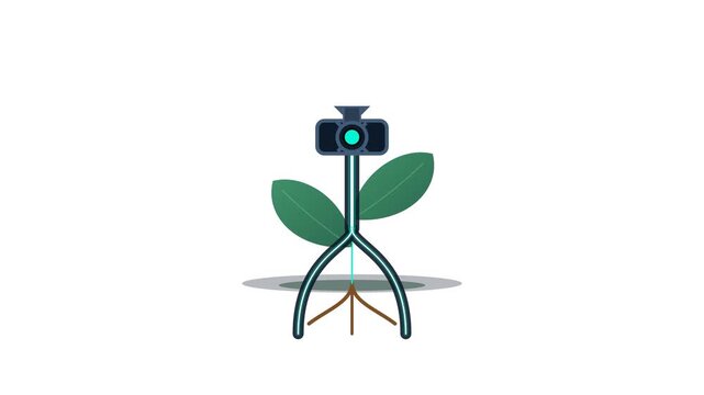 Seamless animation of a smart irrigation system distributing water through precision pipes to plant roots. Ideal for sustainable agriculture, water conservation, climate adaptation, smart farming, and