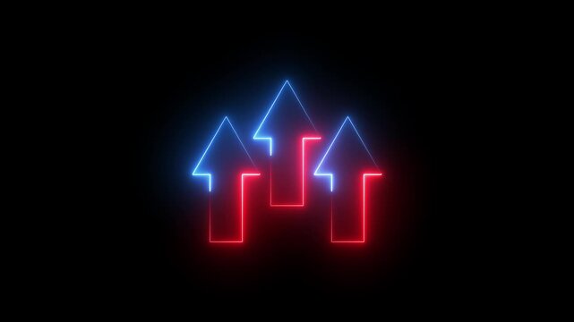 Neon direction right arrow sign icon animation glowing red and blue color help signal place road sign circle information traffic signal journey footage icon sign symbol on black background