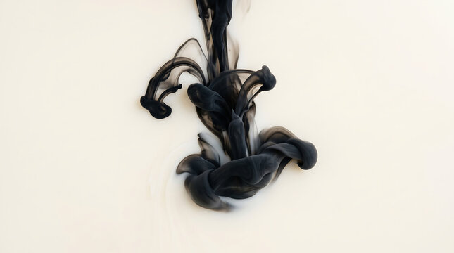 Black ink swirling in clear liquid creating abstract smoke patterns