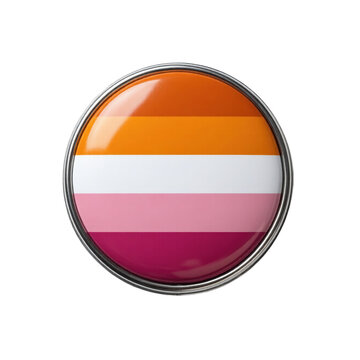 Glossy lesbian pride button badge, isolated on transparent background