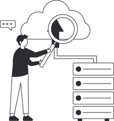 Cloud Computing data upload with system administrator analyzing server management. Information technology concept with data transfer to cloud storage and database management. © Arslan Haider