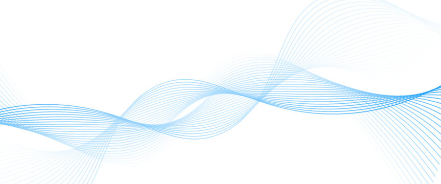 Blue thin wavy line flow pattern. Light undulate flowing shape background. Abstract water or air stripe wallpaper. Vector smooth curve gradient element for report, banner, presentation, poster, flyer