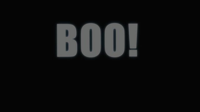 Sudden scale-up text with jump scare effect, followed by organic floating and slow fade out like a ghost, on a dark background.