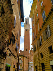 Obraz premium Torre del Mangia tower, rising above the historic streets of Siena in Tuscany region of Italy