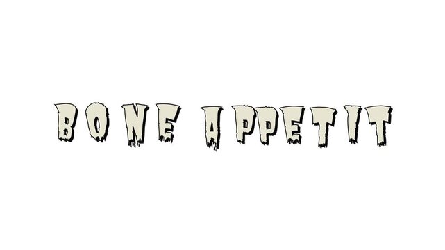Cracked font text 'Bone Appetit' shaking and rattling like skeleton bones, with a sequential snap-in and physics drop out.