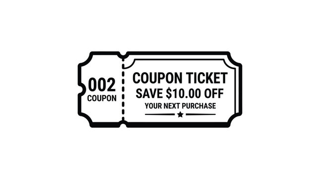 Black coupon ticket illustration with text and perforated edge detail