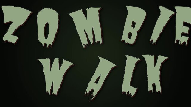Text creeps forward towards the screen with a stop-motion (posterize time) stuttering effect, mimicking a jerky zombie walk.