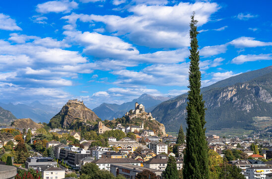 Sion, Switzerland in the Canton of Valais at blue hour. 784
