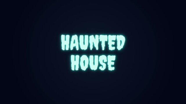 A spooky haunted house outline is drawn from bottom to top using glowing strokes, then rapidly spins and morphs into the text 'HAUNTED HOUSE'.