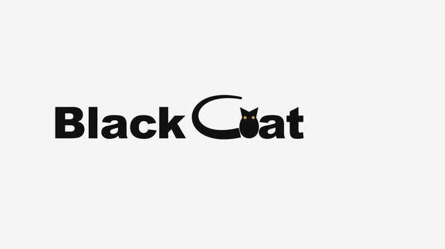 Text 'Black Cat' on a plain background, with the cat's tail smoothly curving to form the letter C.