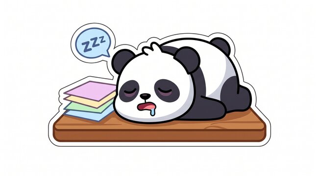 Cartoon panda sleeping on desk with books during back to school season