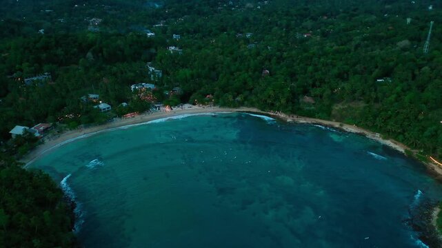 Aerial View of Hiriketiya Beach Bay at Twilight in Sri Lanka