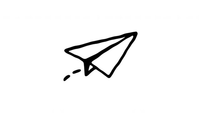 Paper Airplane For Sending Messages And Travel Concepts Doodle Animation With Alpha Channel. Folded Aircraft And Communication Symbol. Animated Hand-Drawn Icon For Video Overlay 4K.