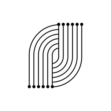 Abstract curved line circuit technology monogram logo icon vector isolated on white background