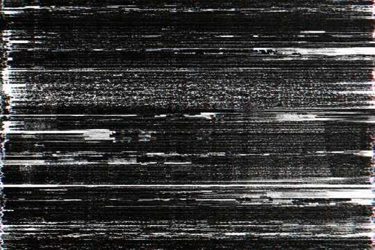 Retro vhs glitch overlay with horizontal scanlines, crt static noise, analog television interference, motion blur streaks, abstract white texture for editors and digital effects