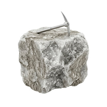 Isolated pickaxe embedded in stone block