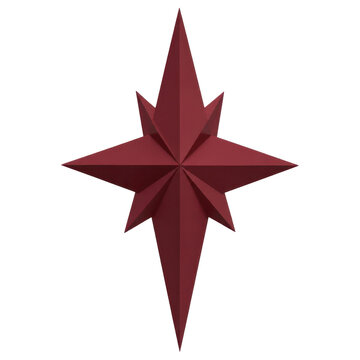 Isolated red dimensional star shape with sharp facets, holiday ornament, celestial decor