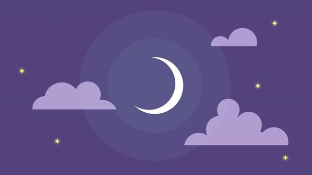 Crescent moon with stars and clouds in night sky