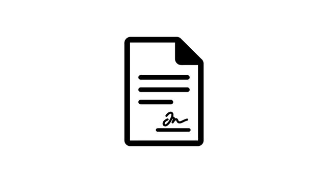 Vector representation of a signed legal document icon featuring a minimalist paper symbol with signature lines for business agreement concepts