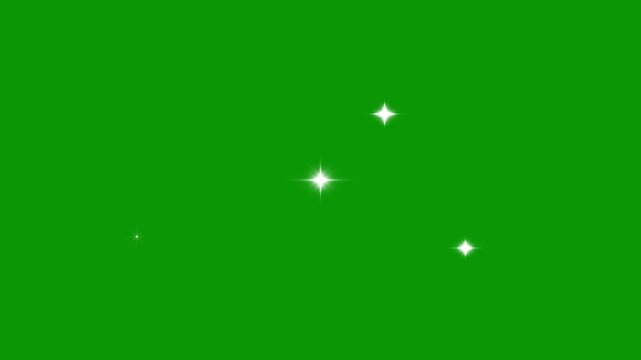 Sparkling star glitter burst animation with white flat vector doodle stars, twinkling light effects, magical fairy dust particles and glowing starlight overlay on green screen background, 4k loop