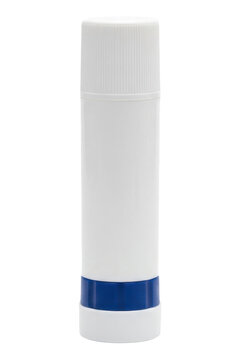 Isolated White Glue Stick with Blue Base Office and School Stationery Supply on White Background