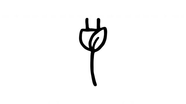 Electrical Plug For Power Connection And Device Charging Doodle Animation With Alpha Channel. Wall Charger And Electricity Symbol. Animated Hand-Drawn Icon For Video Overlay 4K.