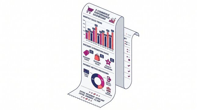 E-commerce performance infographic showing monthly sales trends and
