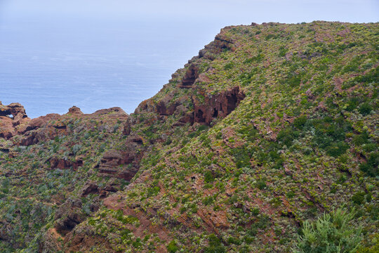 Red rock caves above the ocean, Tenerife