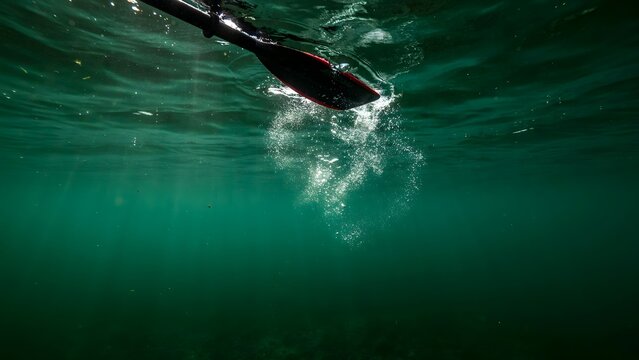 Underwater Scene with Swimmer's Flipper Moving Through Clear Water
