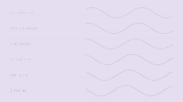 Soft lavender mist sine formula notebook background with gentle seamless motion