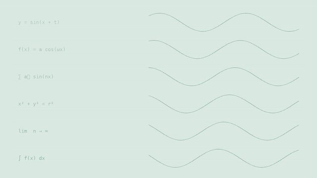Soft mint green sine formula notebook background with gentle seamless motion
