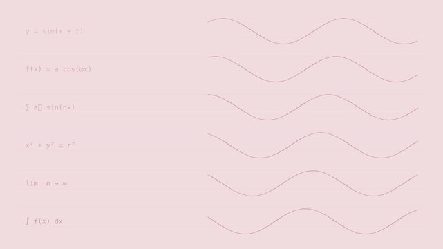 Soft sakura pink sine formula notebook background with gentle seamless motion