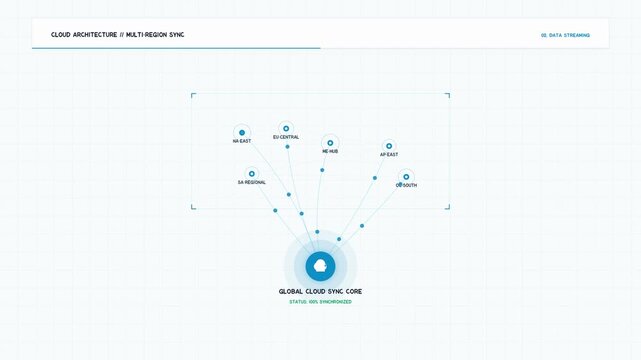 ​Global Cloud Computing Data Synchronization Network Animation