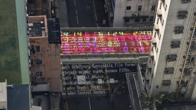 hong kong cyberpunk city with overlayed code and data on the buildings