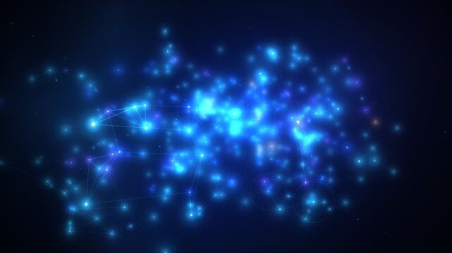 Abstract Glowing Blue Neural Network Nodes Connecting Data Flow Animation Background