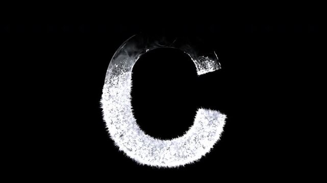 Animated Snowy Christmas Letter C, Winter Frost and Ice Crystal Alphabet Animation