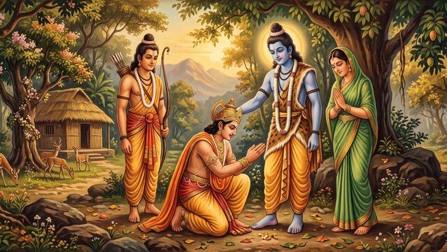 Traditional Bharat Milap Devotional Painting at Chitrakoot