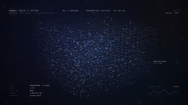 Complex neural network processing unstructured corpus data in futuristic 4K visualization