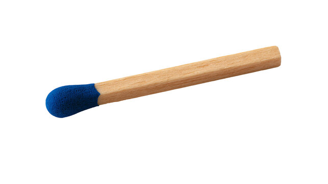 Single wooden matchstick with a blue phosphorus head