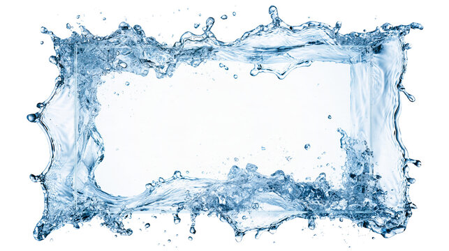 Rectangular frame made of splashing clear water with droplets and ripples